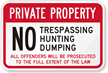 No Trespassing, Hunting & No Dumping Sign