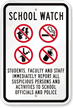School Watch, Report Suspicious Activities Sign (with Graphic)