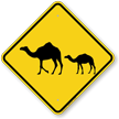 Camel with Calf Crossing Sign
