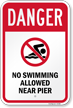 Danger No Swimming Allowed Near Pier Sign