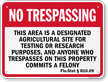 Florida No Trespassing Designated Agricultural Site Sign