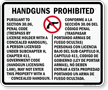 Bilingual Handguns Prohibited Sign for Texas State   (section 30.06)