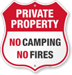 No Camping No Fires Private Property Shield Sign