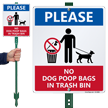 No Dog Poop Bags In Trash Bin Sign And Stake Kit