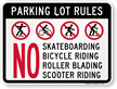 Parking Lot Rules No Skateboarding Bicycle Riding Sign