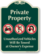 Private Property, Vehicles Towed Signature Sign