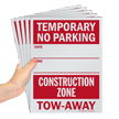 Temporary No Parking Date Time Construction Zone Tow-Away Sign