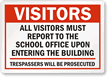 All Visitors Must Report To School Office Label
