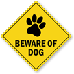 Beware Of Dog Warning Label With Dog Paw Graphic