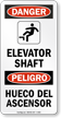 Bilingual Elevator Shaft Danger Sign With Graphic