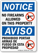 Notice No Firearms Allowed Sign Bilingual