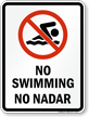 Bilingual No Swimming Prohibition Sign