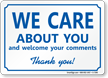 We Care About You, Thank You! Sign