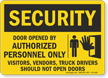 Door Opened By Authorized Personnel Only Security Sign