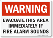 Evacuate Area If Fire Alarm Sounds Warning Sign