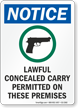 Lawful Concealed Carry Permitted OSHA Notice Sign