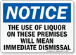 Use Of Liquor On These Premises Sign