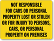 Not Responsible Cars Personal Property Sign