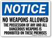 Notice No Weapons Allowed Possession Prohibited Sign