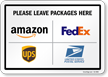 Please Leave Packages Here Amazon FedEx UPS USPS Sign
