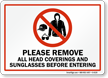 Please Remove All Head Covering Sign
