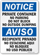 Private Container No Parking Bilingual OSHA Notice Sign