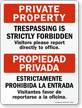 Bilingual Private Property Trespassing Strictly Forbidden Sign