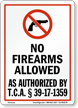 Tennessee Gun Control Law Sign