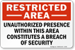 Unauthorized Presence Constitutes A Breach Of Security Sign