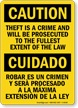 Caution Theft Prosecuted Bilingual Sign