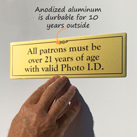 Patrons over 21 valid photo ID sign