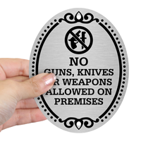 No Guns Knives Weapons Allowed DiamondPlate Door Sign