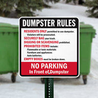 No Parking In Front Of Dumpster Sign