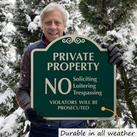 Private property sign outlasts weather, ice and snow