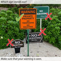 Warning no trespassing no soliciting signs for lawn