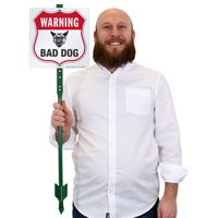 Warning bad dog lawn boss sign Alert Beware of bad dog lawn boss sign