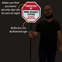 Home security sign with stake, reflective for night visibility