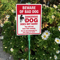 Caution Beware of Silent Dog LawnBoss Sign