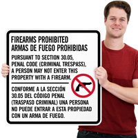 Section 30.05 Enter Property With Firearm Prohibited Criminal Trespass Texas Gun Law Sign