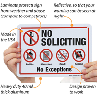 No Soliciting Allowed with No Exceptions Sign