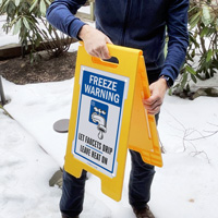 Freeze Warning Let's Faucets Drip Standing Floor Signs
