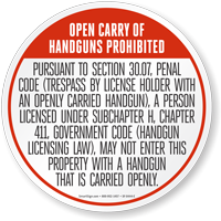Texas Open Carry Regulations Floor Signs