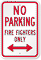 No Parking Firefighters Only Sign With Bidirectional Arrow