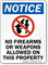 Notice No Firearms Or Weapons Allowed Sign