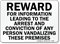 Reward For Information Leading To Arrest Sign
